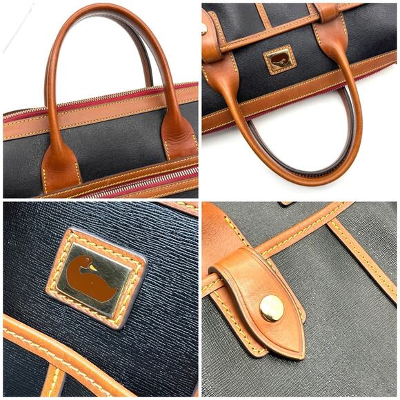 Dooney and Bourke Camden Saffiano Small Satchel Black and British Tan - Picture 6 of 14